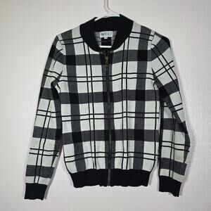 MELI Plaid Bomber Jacket Full Zip Black White Women's XS
